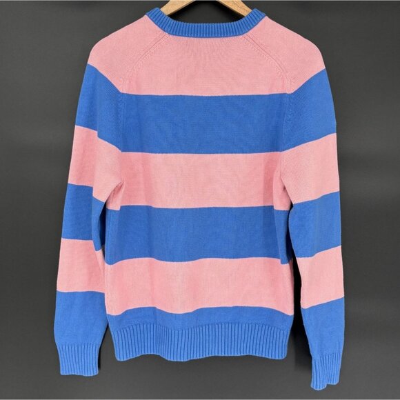J.Crew Men's Striped Knit Heritage Cotton Crewneck Sweater M Blue Pink Preppy - Picture 2 of 8